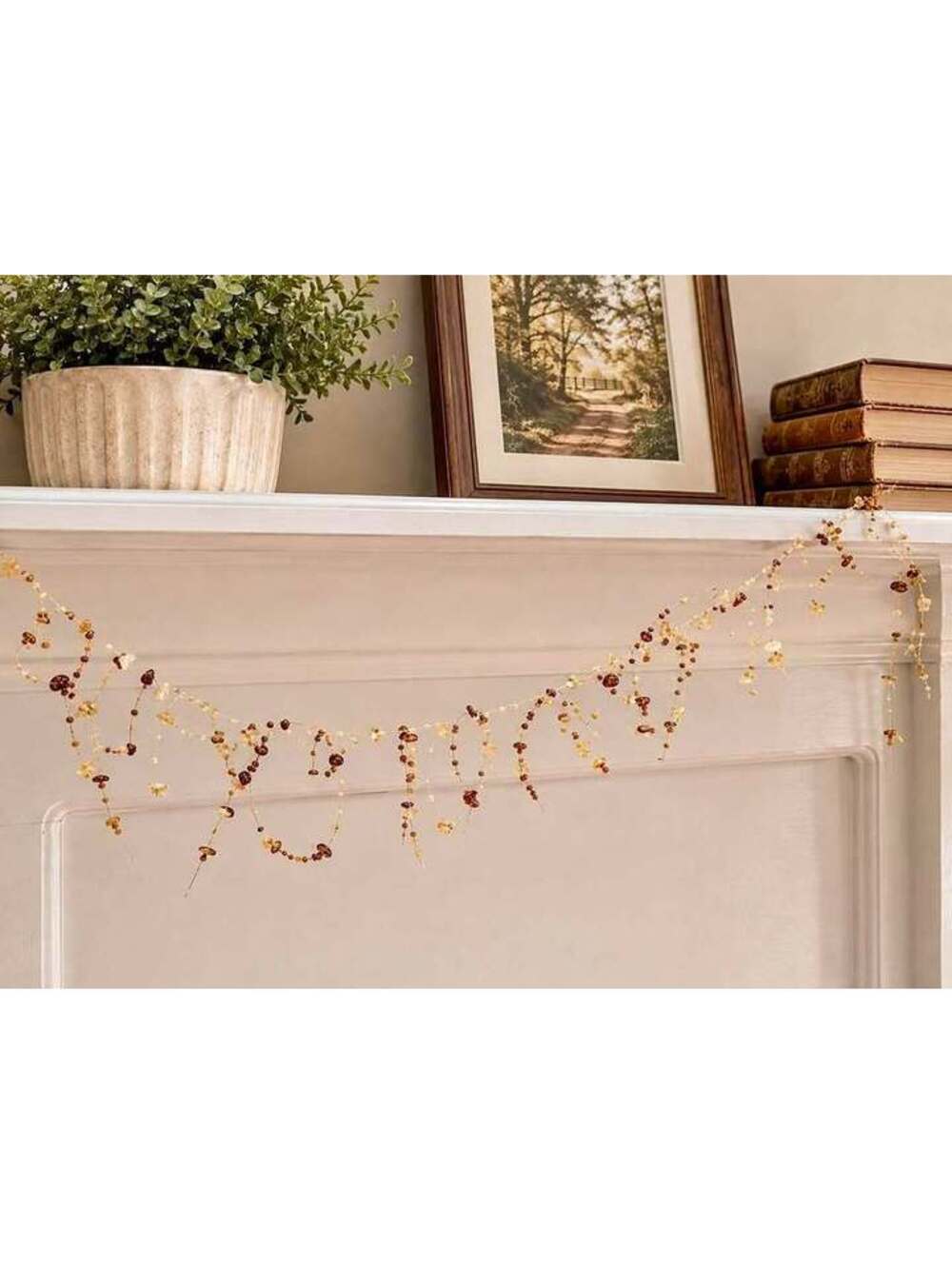 Amber Brown Beaded Garland 2 Strands 5 Ft Each Clear Monofilament Fall Decor